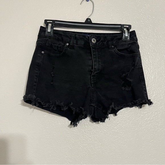 Wax Jean Black Denim Distressed Shorts Size Small - Picture 2 of 6